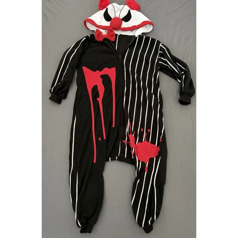 Clown Costume Cosplay Halloween Bodysuit Adult Size Small Black Red White